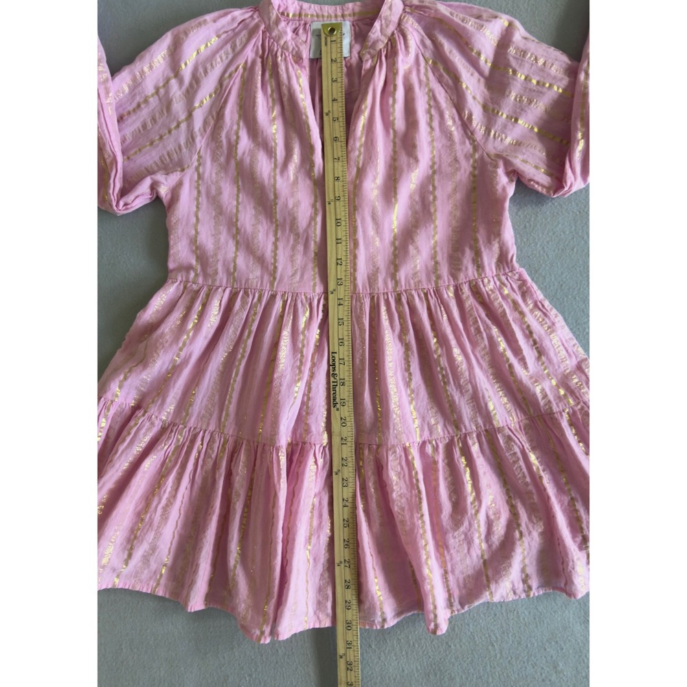 Area Stars Pink Gold Metallic Striped Tiered Cotton Mini Dress Womens Small - Picture 12 of 13